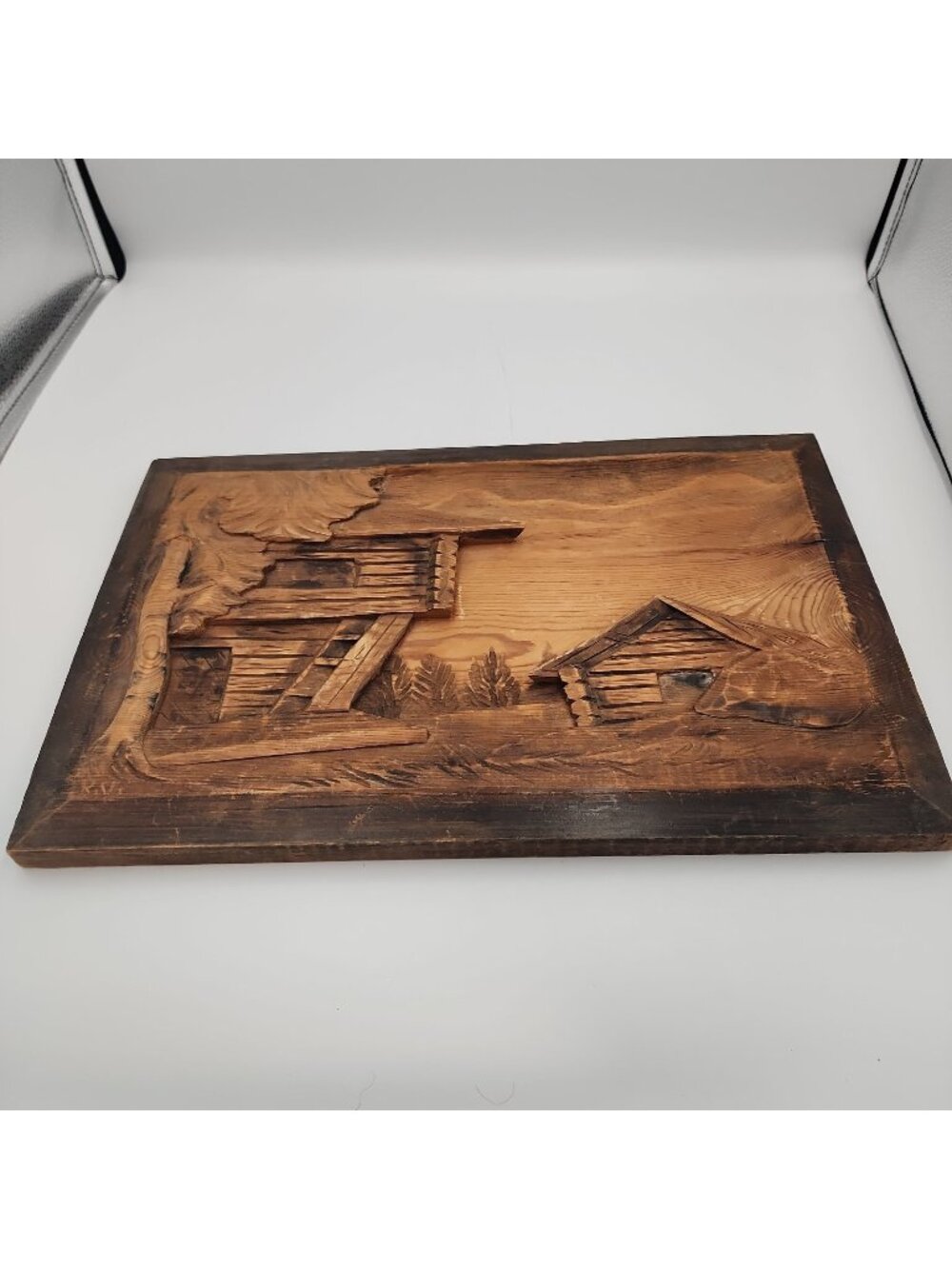 Vintage Primitive Cabins Woods Wall Plaque Relief Sculpture Island 16x10"
